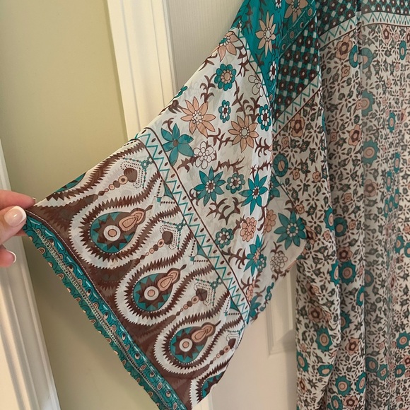 Beautiful Teal & Brown Kimono - Picture 4 of 5